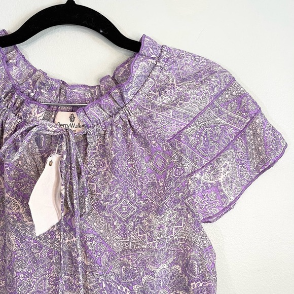Perry Walker Women's Purple Paisley Silk Ruffled Tiered Sleeve Blouse Size 2 NWT - Picture 4 of 11
